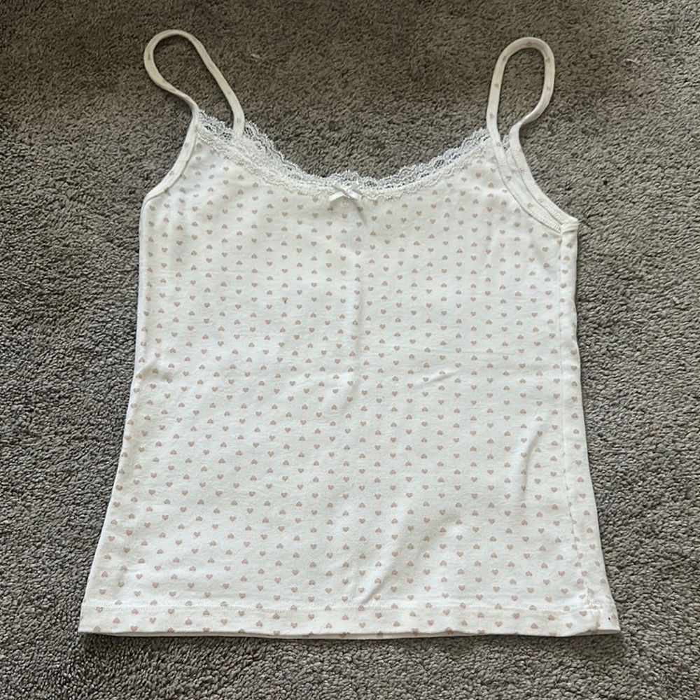 Brandy Melville Pink heart Lace Cami Top